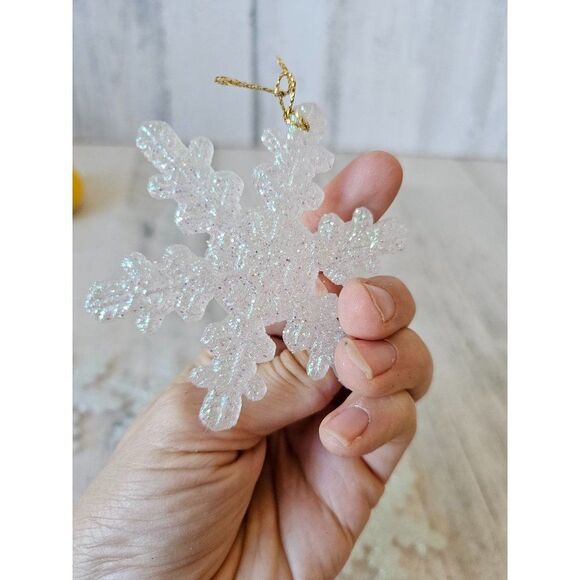 Vintage glitter white snowflake ornament Xmas tree - Picture 5 of 6
